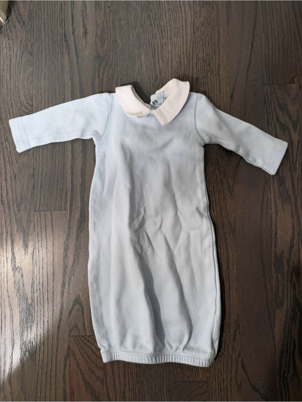 Magnolia Baby Blue Pima Cotton Gown 0-3M Peter Pan Collar Newborn Sleep